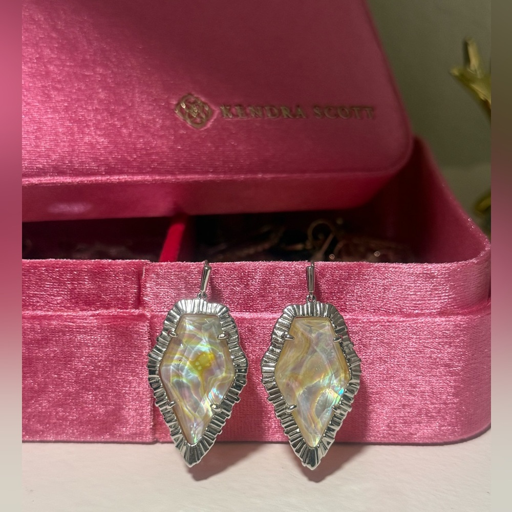 Kendra Scott Silver and Iridescent Leaf Earrings